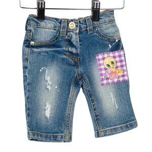Monnalisa Tweety Bird Girls' Embroidered Distressed Jeans w/ Tags Size: 3M